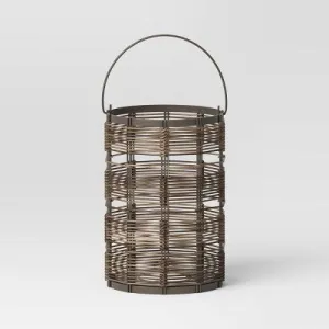 11" Metal and Wicker Woven Small Round Battery LED Outdoor Lantern Assorted Grays - Threshold