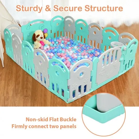 16-Panel Baby Playpen with Music Box & Basketball Hoop-Gray