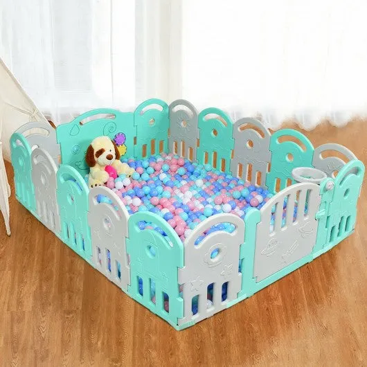 16-Panel Baby Playpen with Music Box & Basketball Hoop-Gray