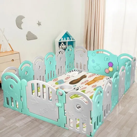 18-Panel Baby Playpen with Music Box & Basketball Hoop-Gray