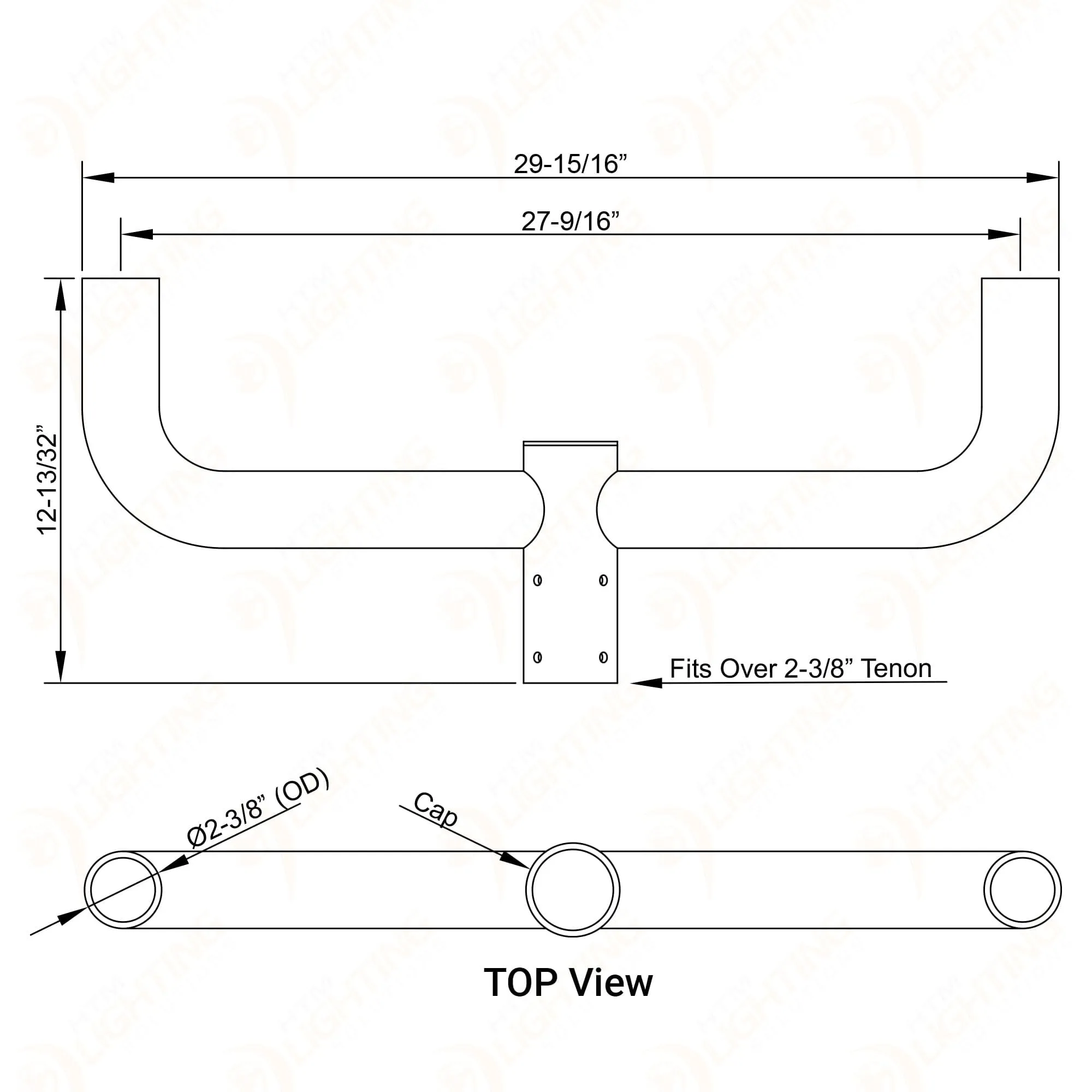 180 Degree Double Bullhorn with 2-3/8" Tenons (V2)