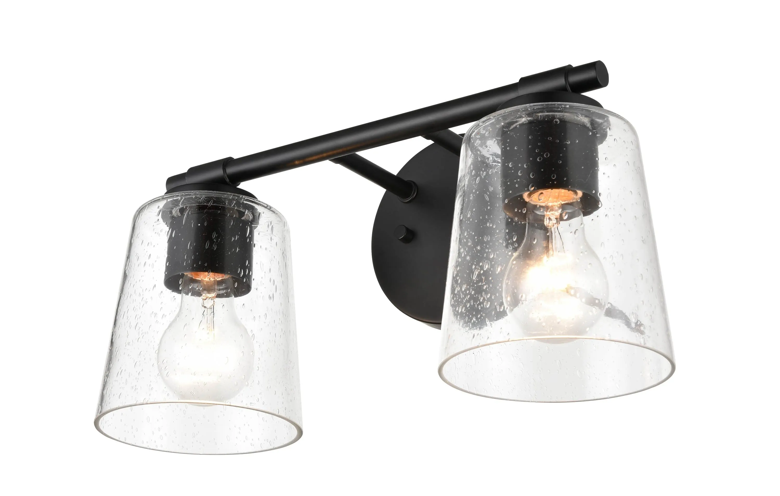 2 Lamps Bathroom Vanity Light - Matte Black - Clear Seeded Glass - 15in. Wide