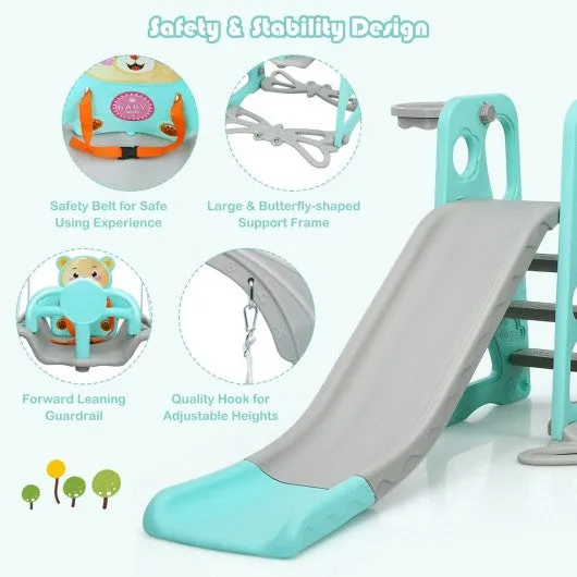 3 in 1 Toddler Climber and Swing Set Slide Playset-Green