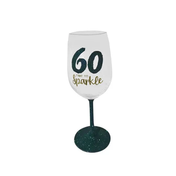 60th Birthday Green Sparkle Wine Glass