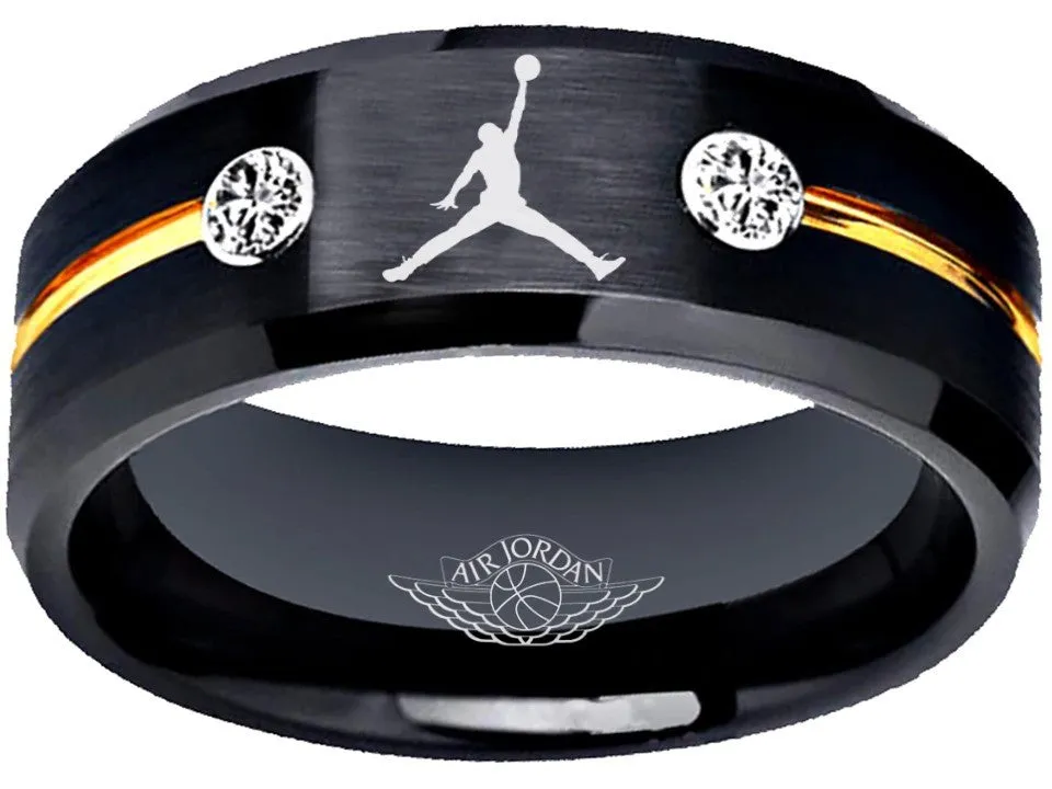 Air Jordan Ring Black Gold CZ Jordan Logo Wedding Band #airjordan #jordan