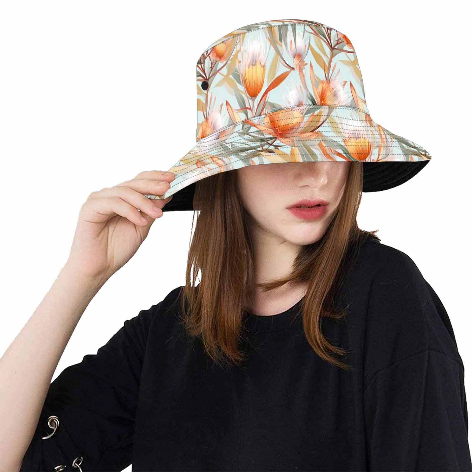 Australian Floral Green  Unisex Summer Single-Layer Bucket Hat