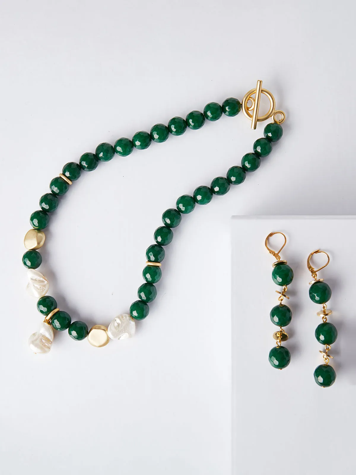 Baroque Mother of Pearl and Green Jade Necklace