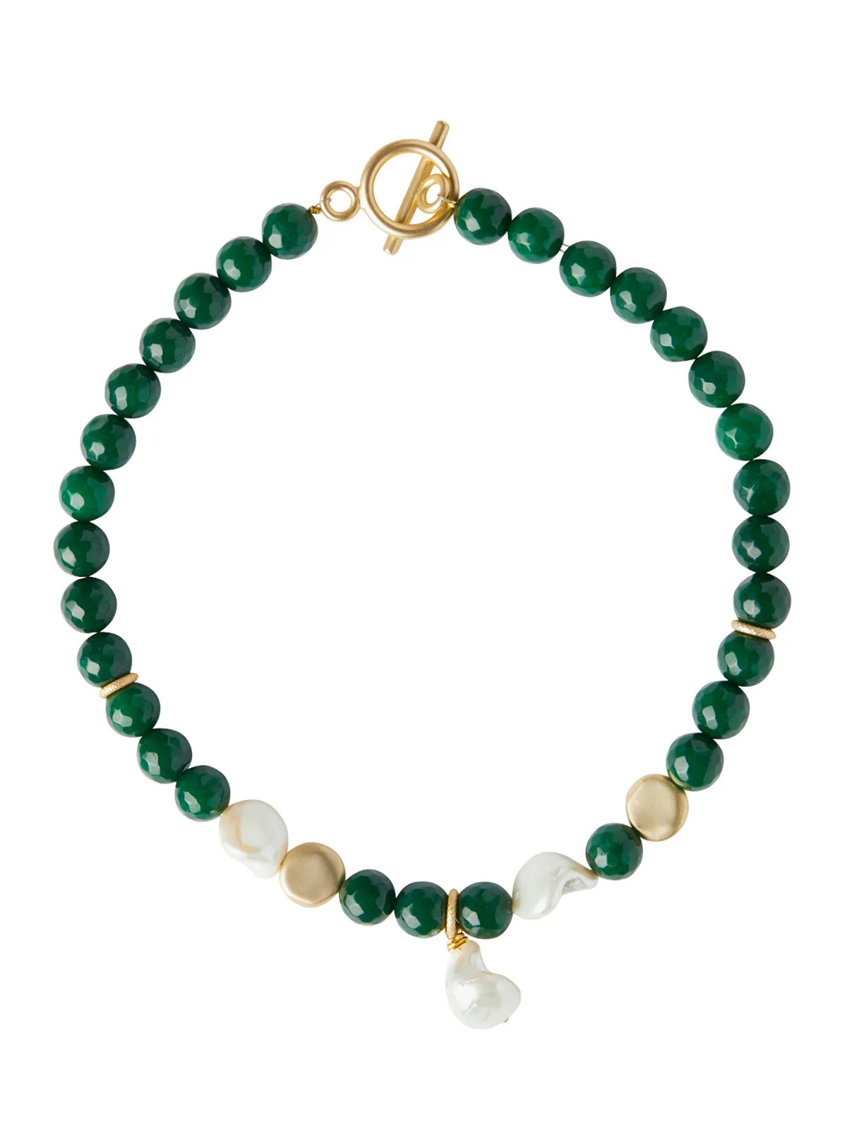 Baroque Mother of Pearl and Green Jade Necklace