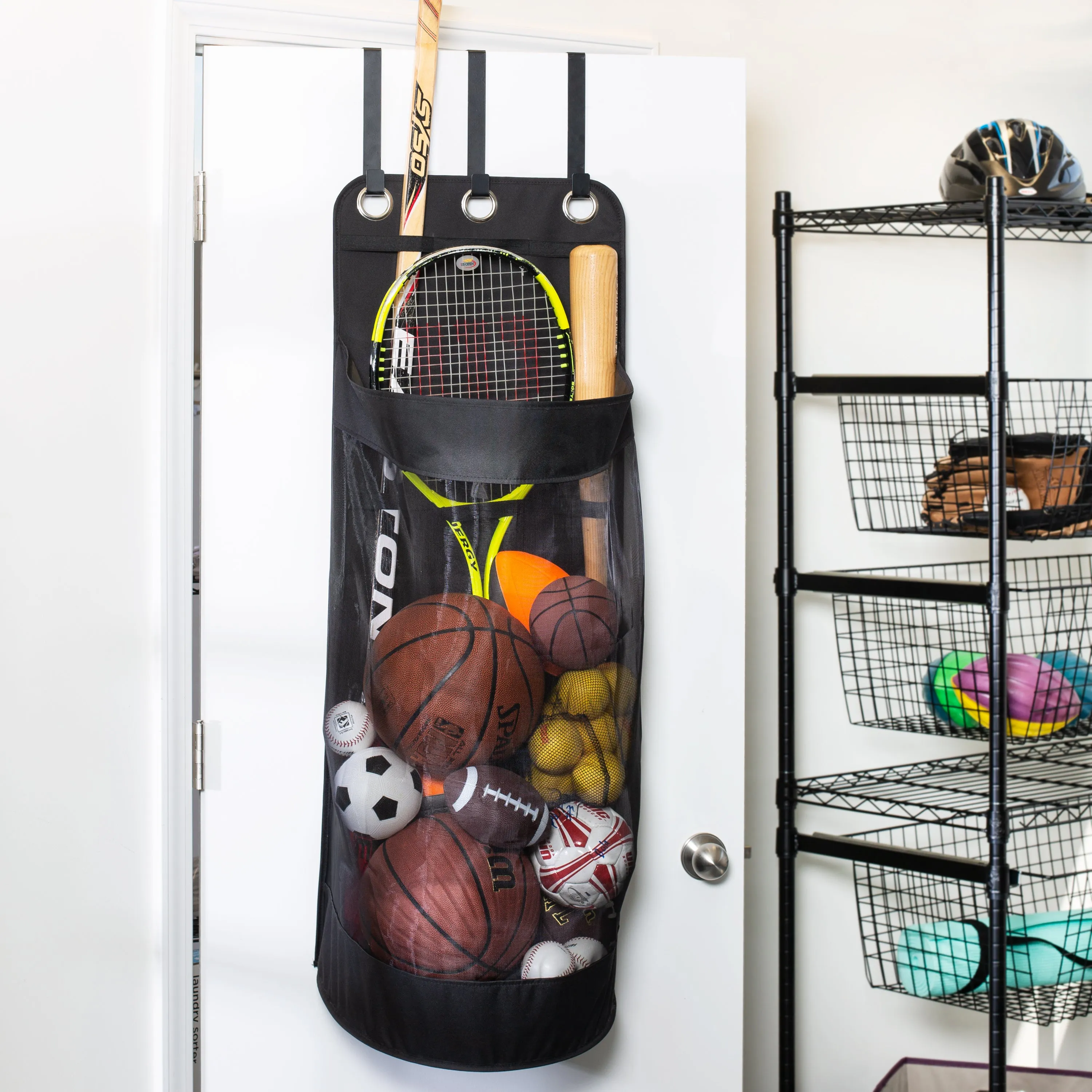 Black Over-The-Door Hanging Sports Equipment Organizer