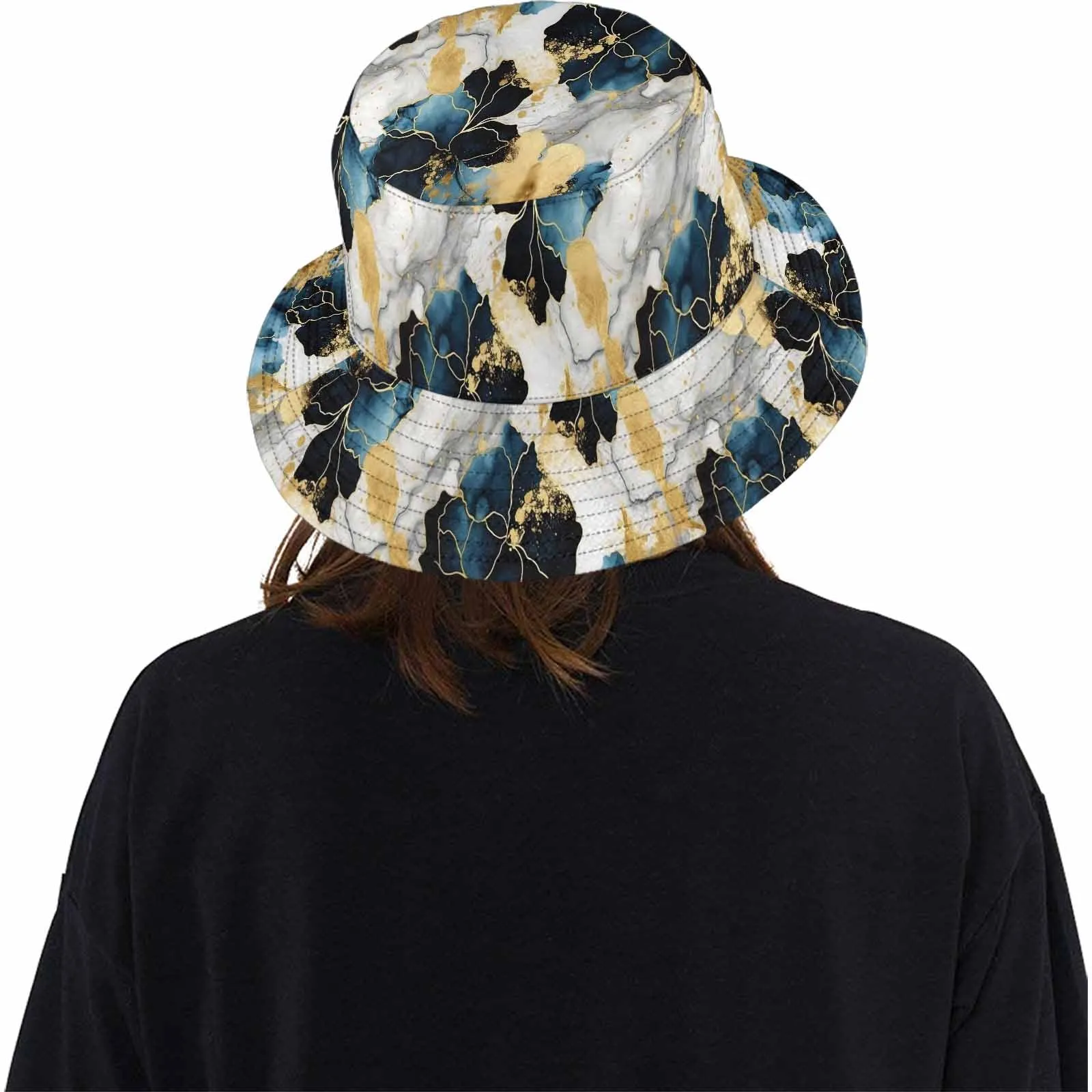 Blue Ink Floral  Unisex Summer Single-Layer Bucket Hat