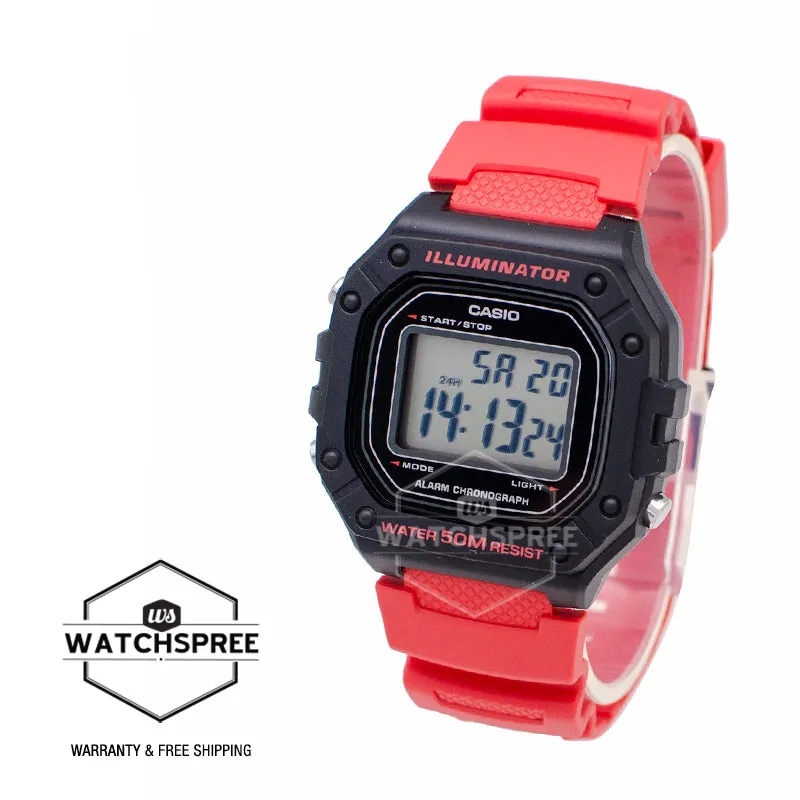 Casio Standard Digital Red Resin Band Watch W218H-4B W-218H-4B