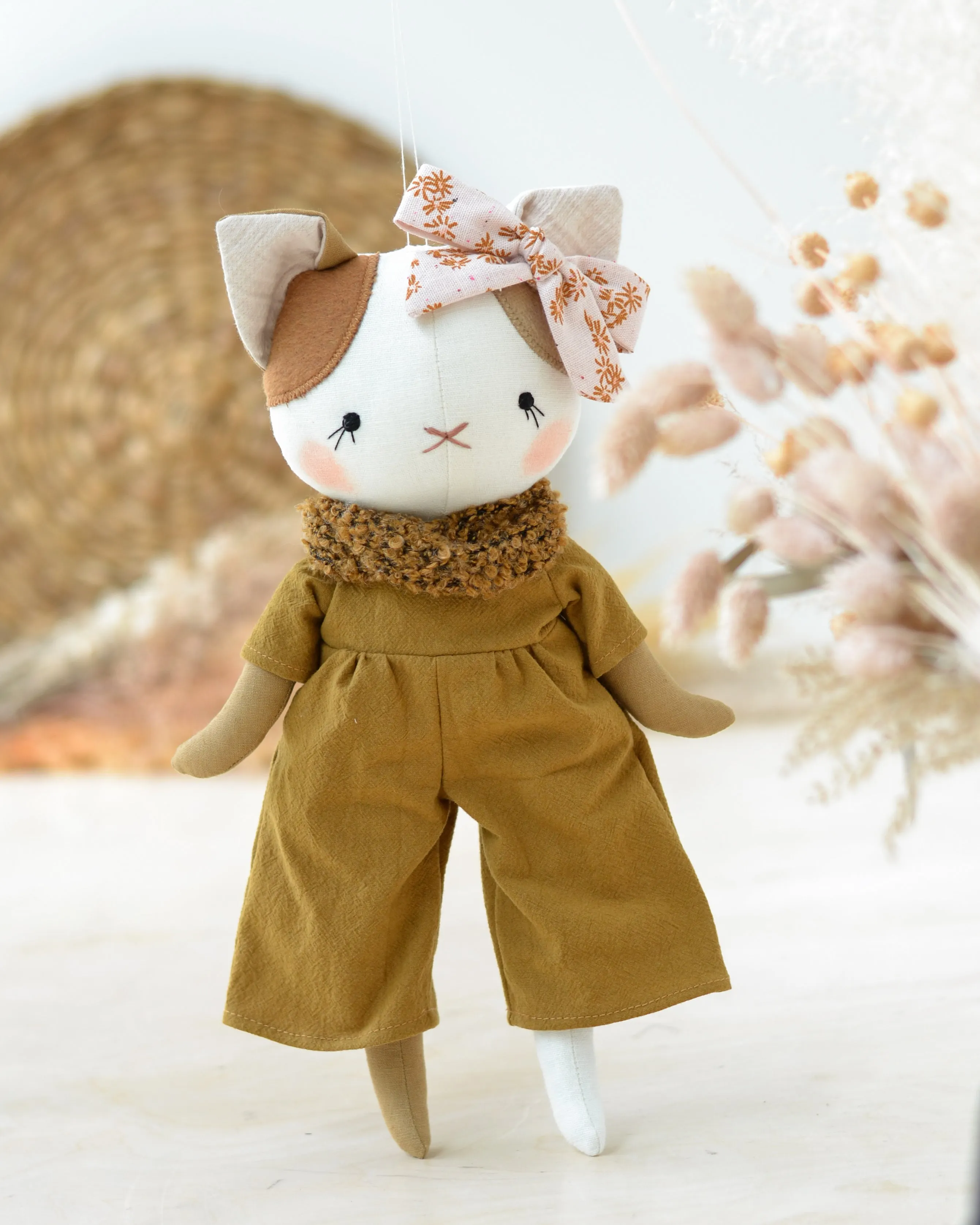 Cat Soft Toy Lucie Ocre Jumpsuit