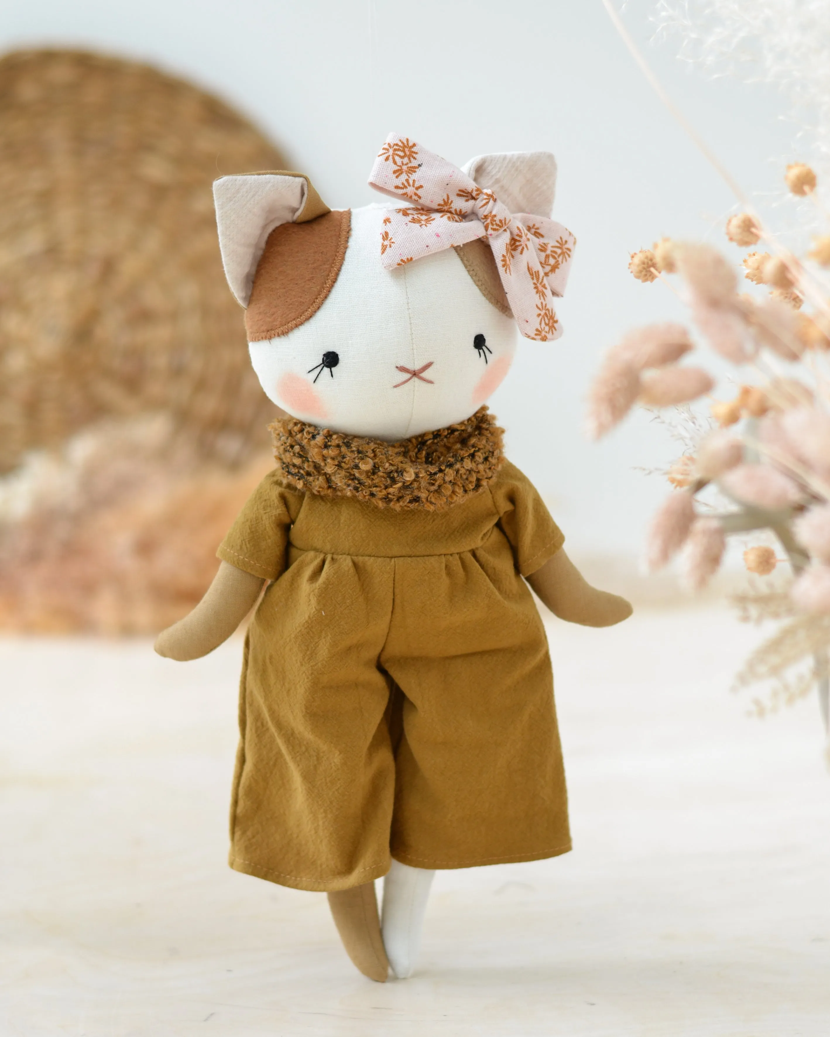 Cat Soft Toy Lucie Ocre Jumpsuit