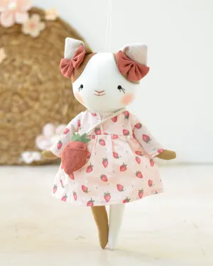 Cat Soft Toy Lucie | Pink Dress and Strawberry Bag