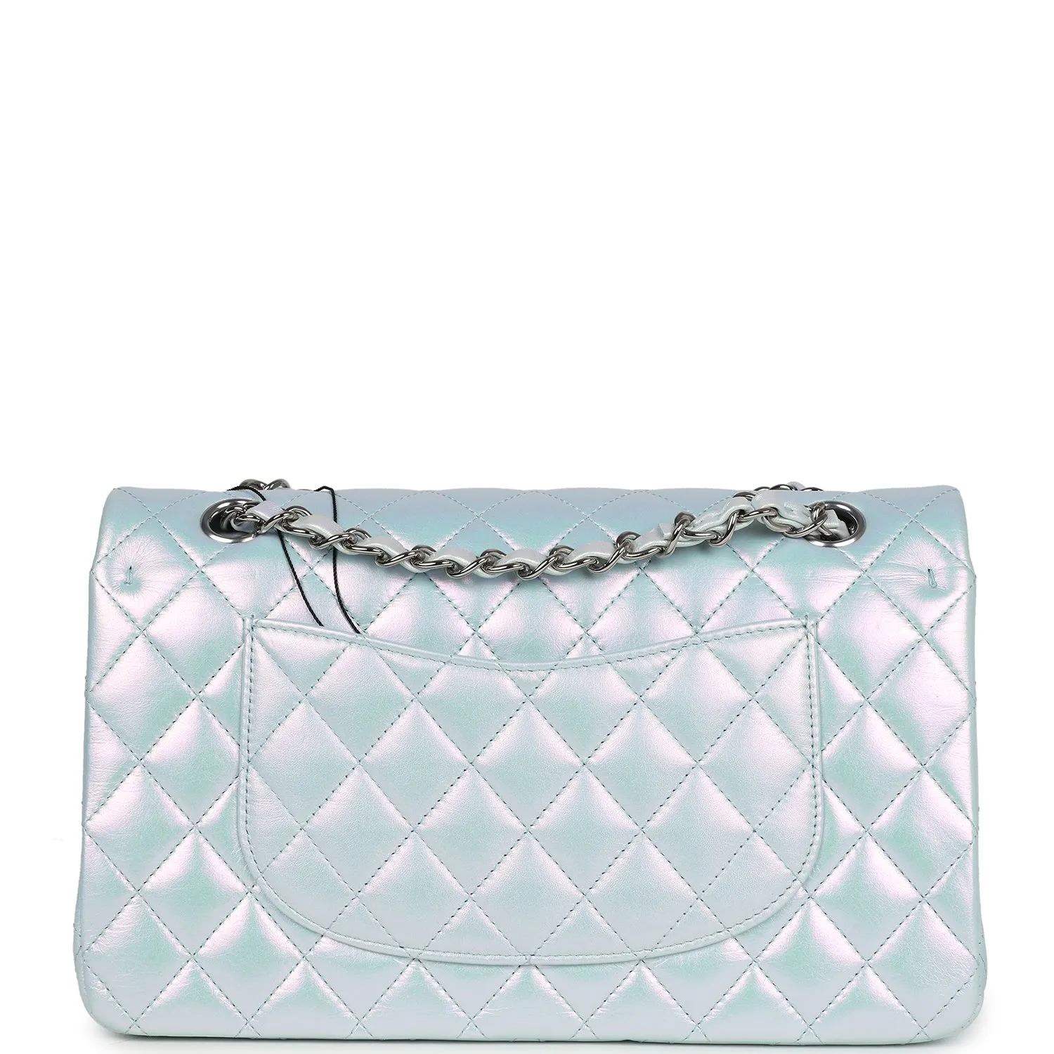 Chanel Medium Classic Double Flap Bag Blue Iridescent Calfskin Silver Hardware