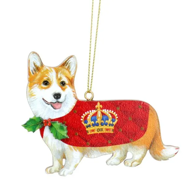 Corgi with Crown Wood Ornament