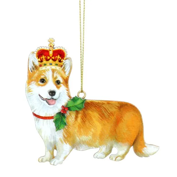 Corgi with Crown Wood Ornament