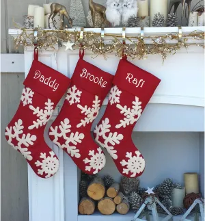 Dark Red Wine Tufted 3D Snowflake Personalized Christmas Stockings Elegant Large Personalized Christmas Stockings Embroidered Monogram Names