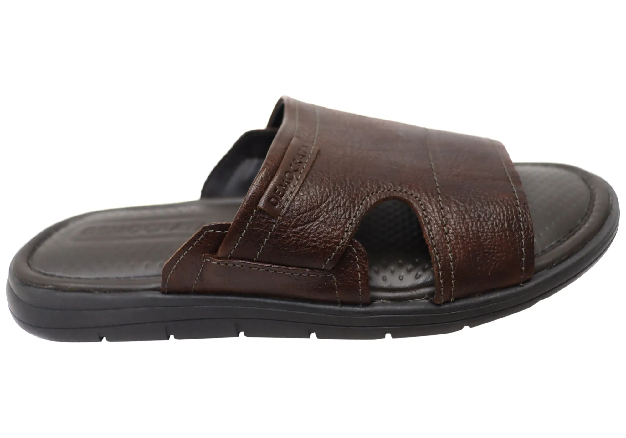 Democrata Jeff Mens Leather Comfortable Slide Sandals Made In Brazil