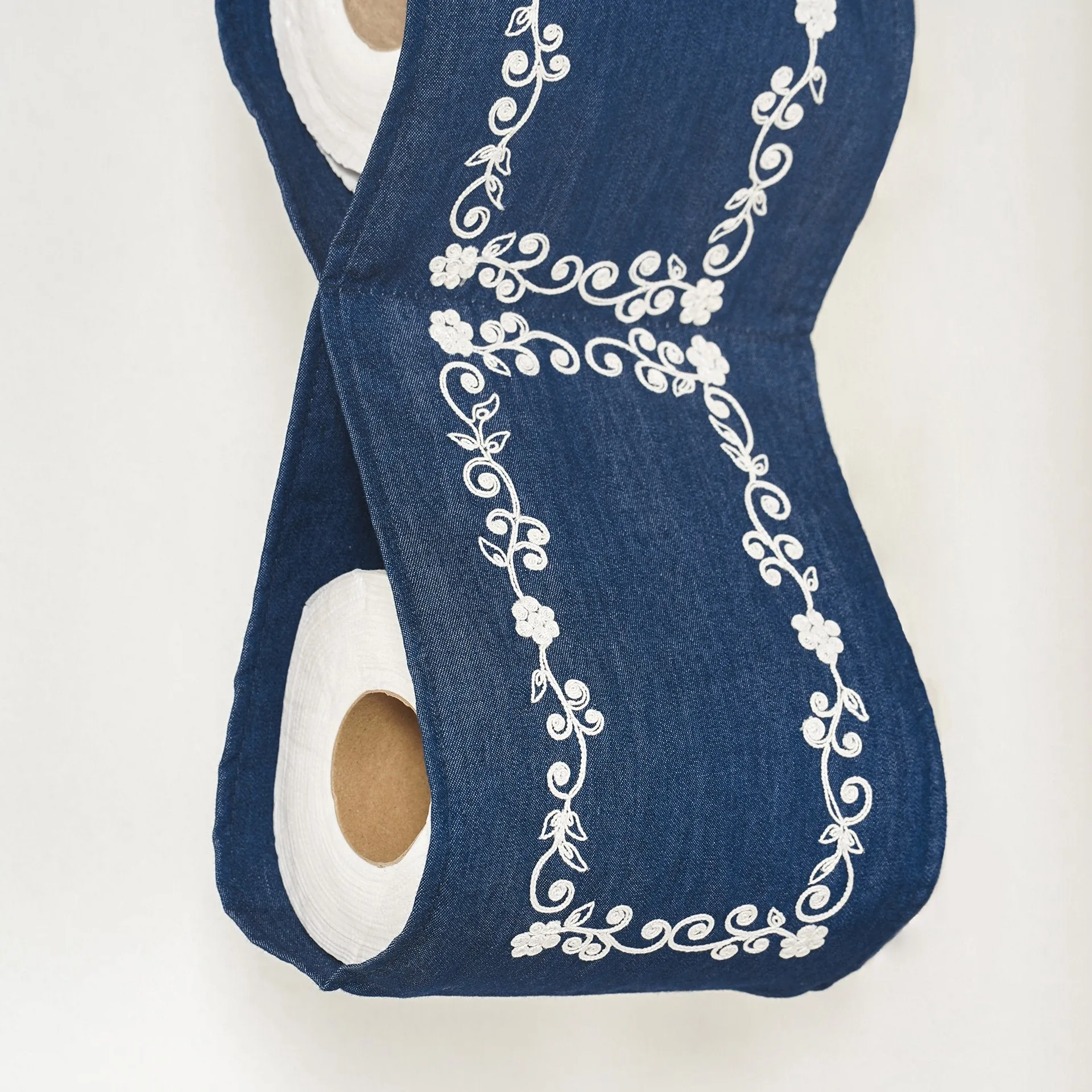 Denim Tissue Roll Holder with Bullion Embroidery