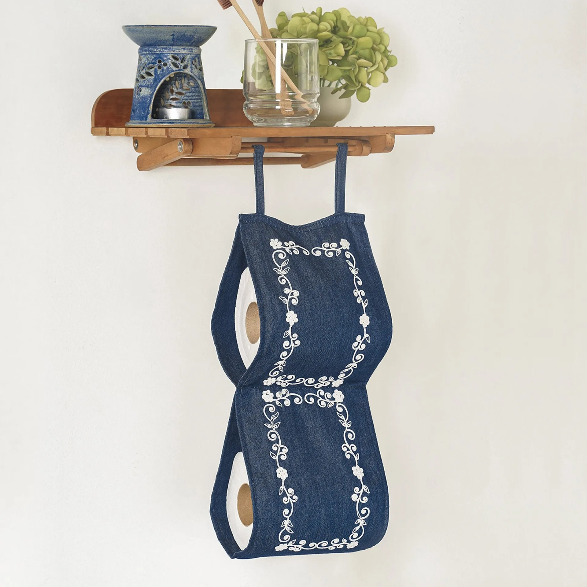 Denim Tissue Roll Holder with Bullion Embroidery