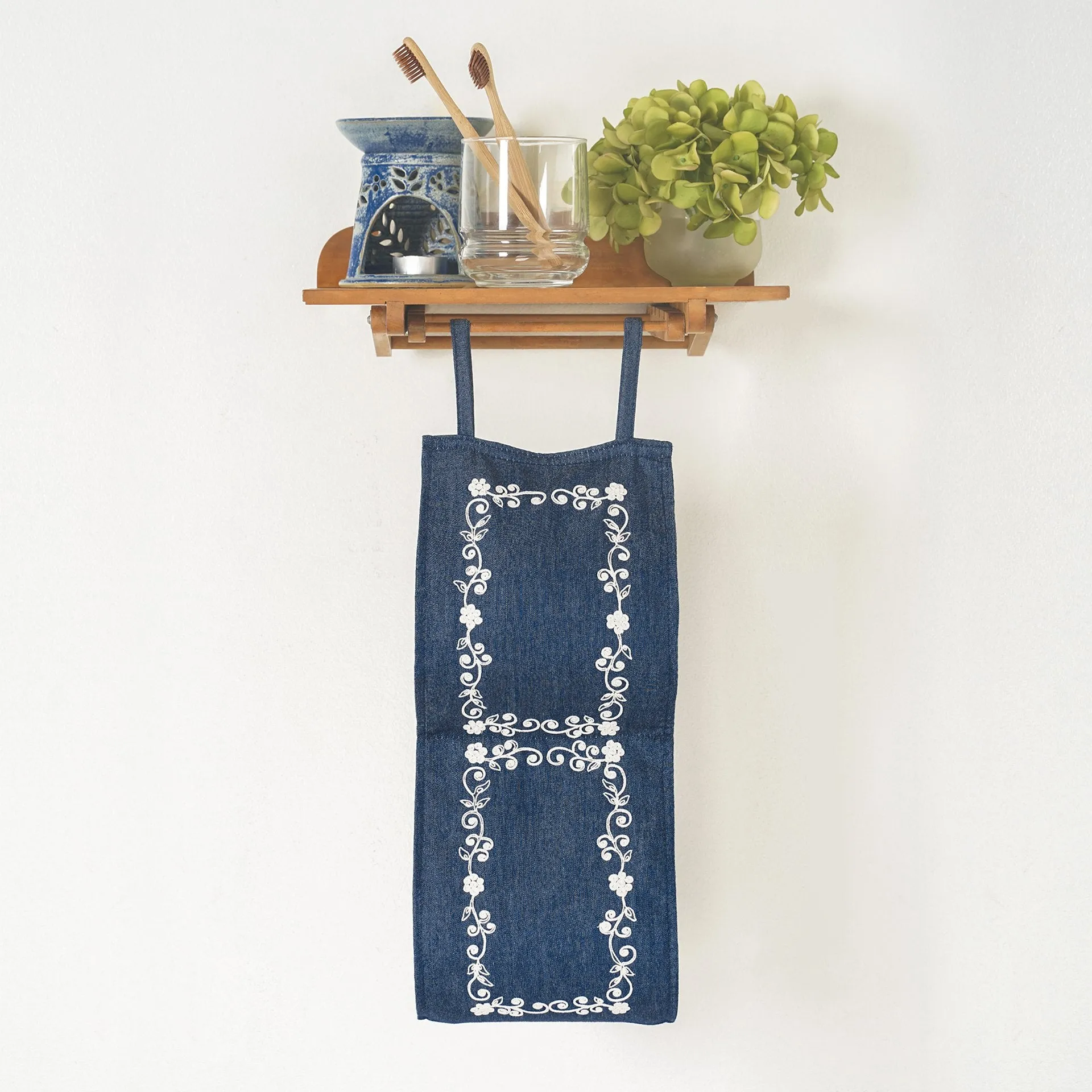 Denim Tissue Roll Holder with Bullion Embroidery