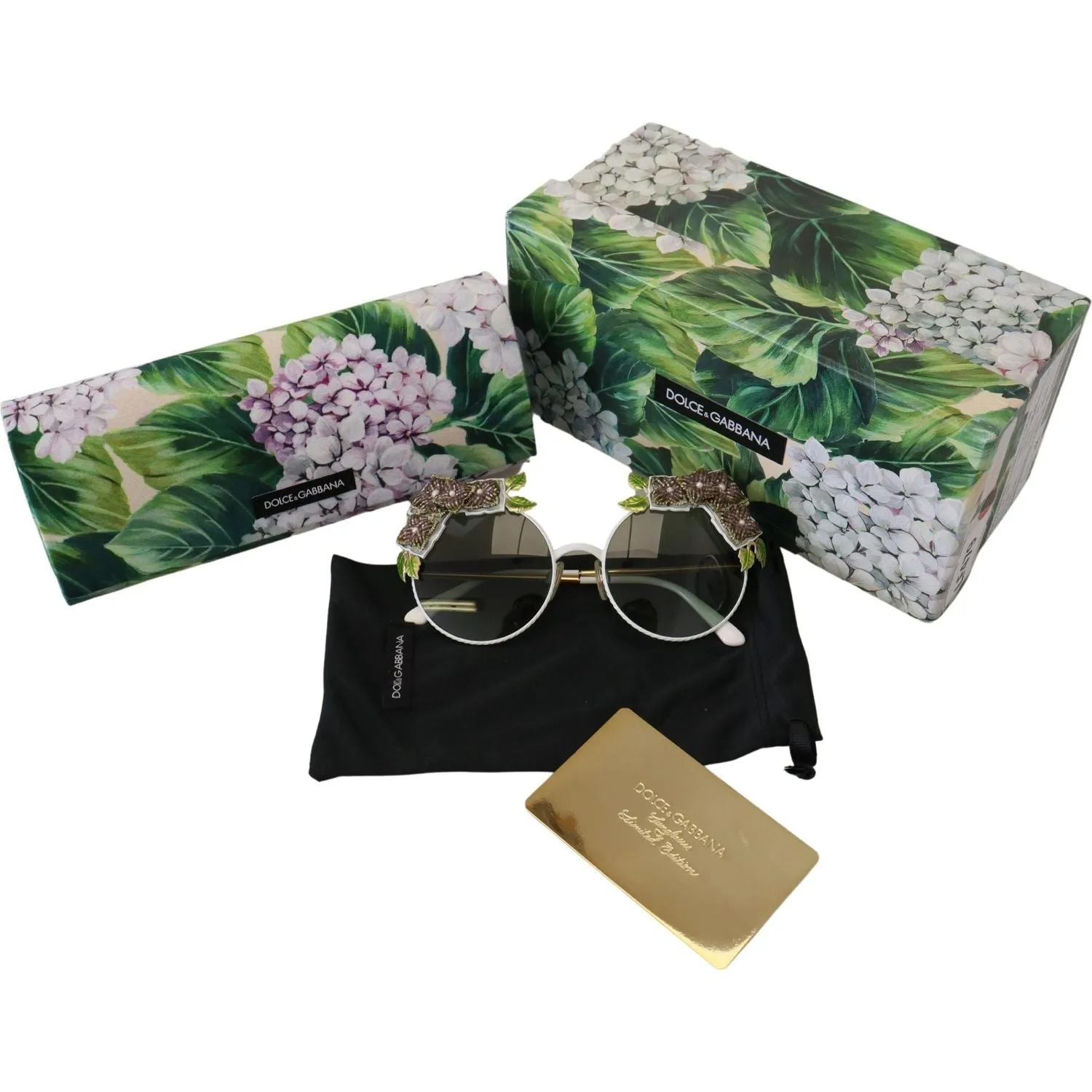 Dolce & Gabbana Elegant Floral Embellished Gold Sunglasses