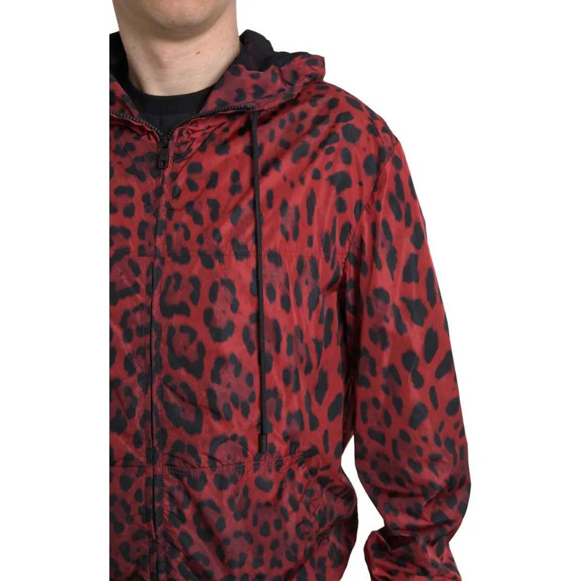 Dolce & Gabbana Red Leopard Hooded Bomber Jacket