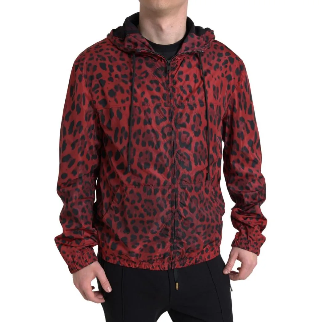 Dolce & Gabbana Red Leopard Hooded Bomber Jacket