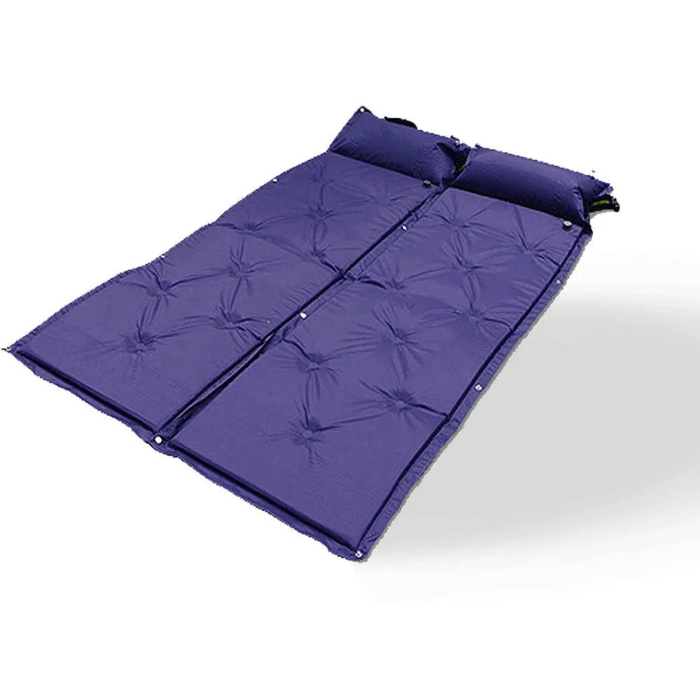 Double Self Inflating Mattress Camping Hiking Airbed Camp Mat Sleeping Pillow w/ Bag - navy