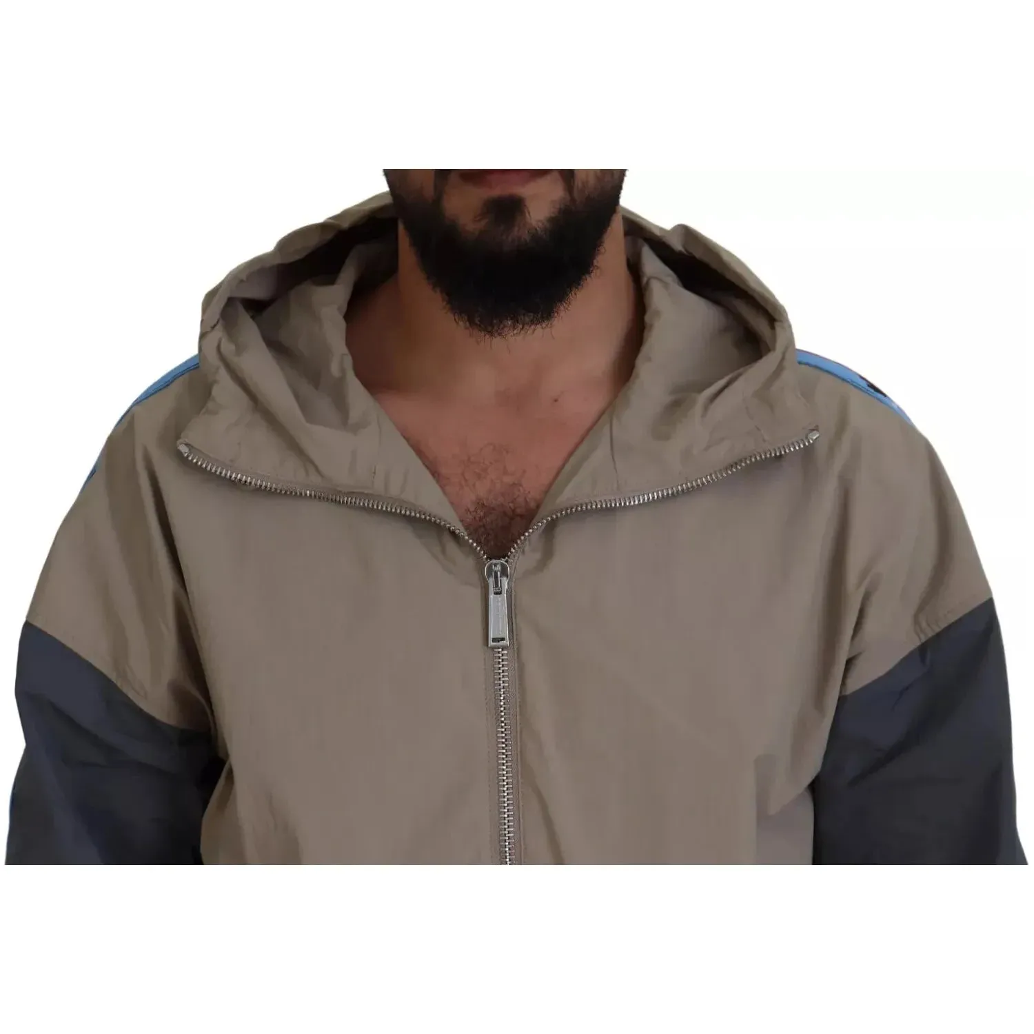 Dsquared² Brown Gray Sleeves Hooded Full Zip Jacket