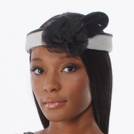 F6009-Gray and black headband fascinator with small flower/feather