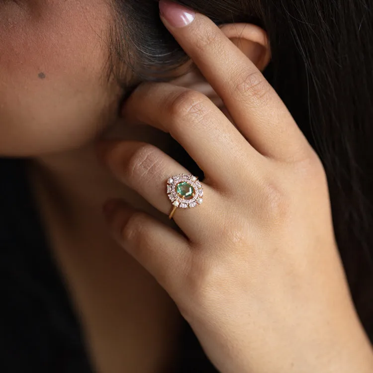 Fern Green Topaz Statement Ring with Pearl Halo