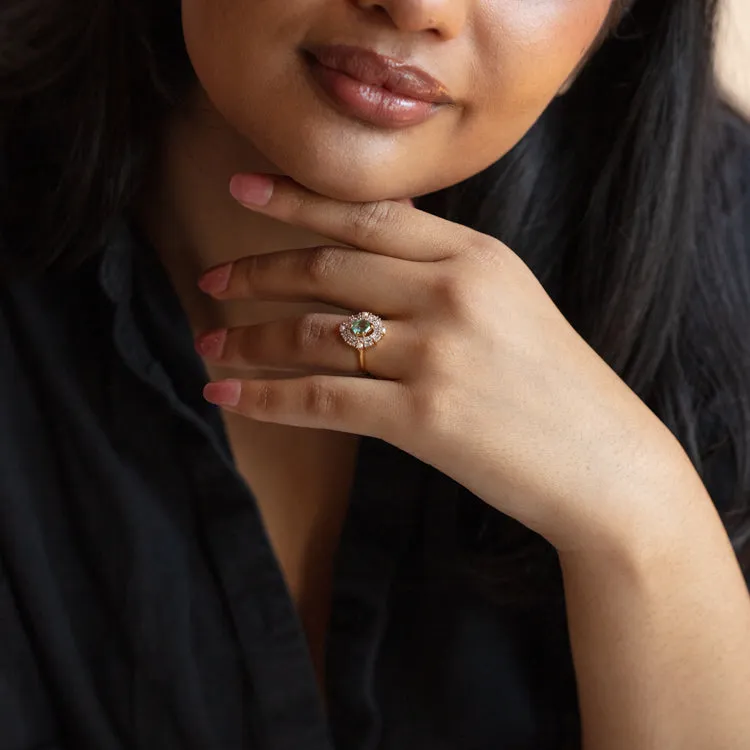 Fern Green Topaz Statement Ring with Pearl Halo