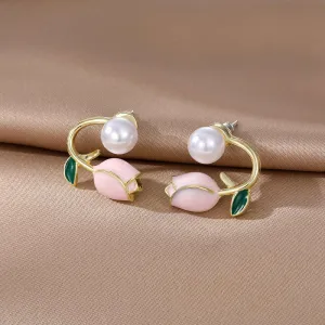 Flower Pearl Patterned Stud Ear Jacket for Women: Stylish Earrings for Parties, Weddings, and Everyday Wear