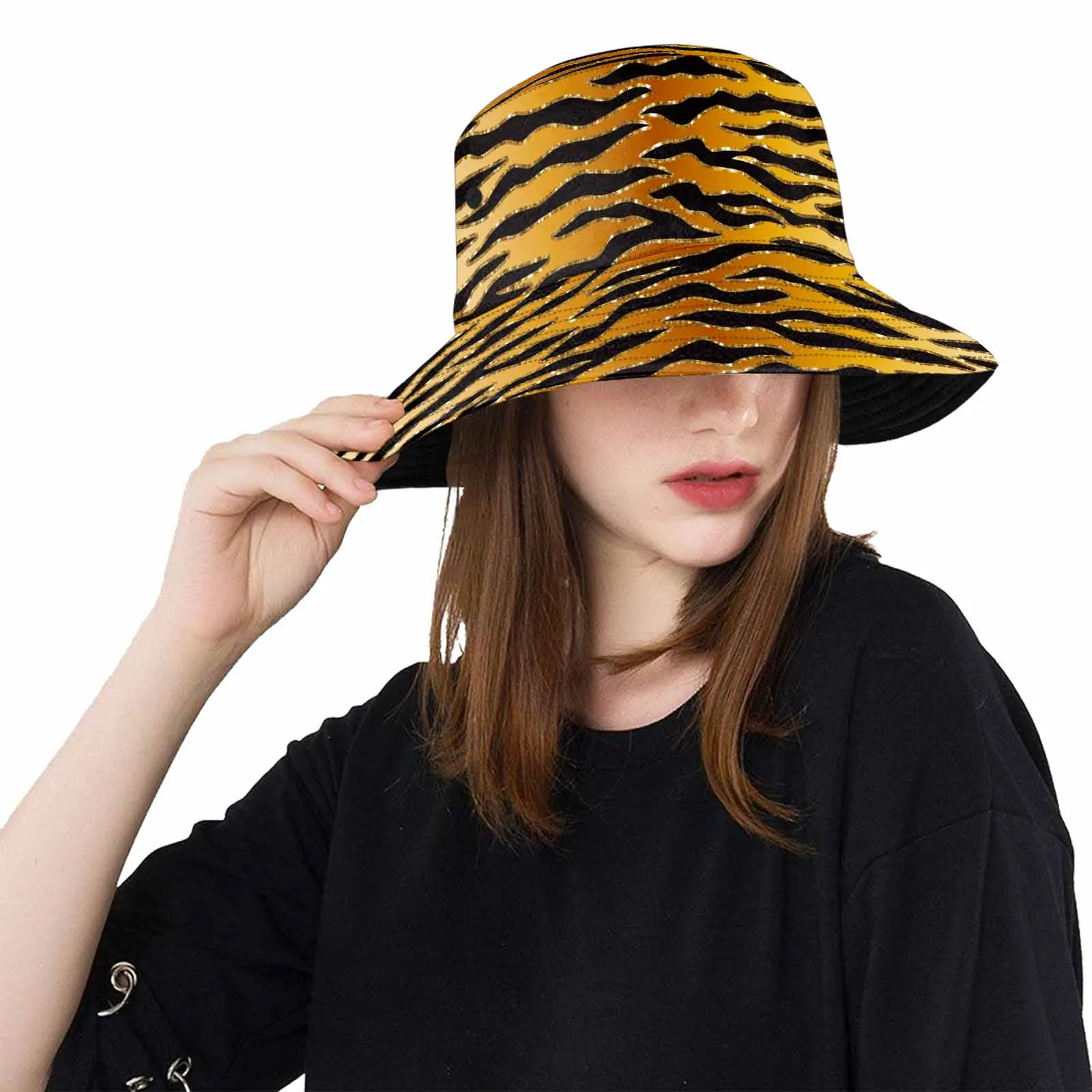 Glitter Gold Animal Print  Unisex Summer Single-Layer Bucket Hat