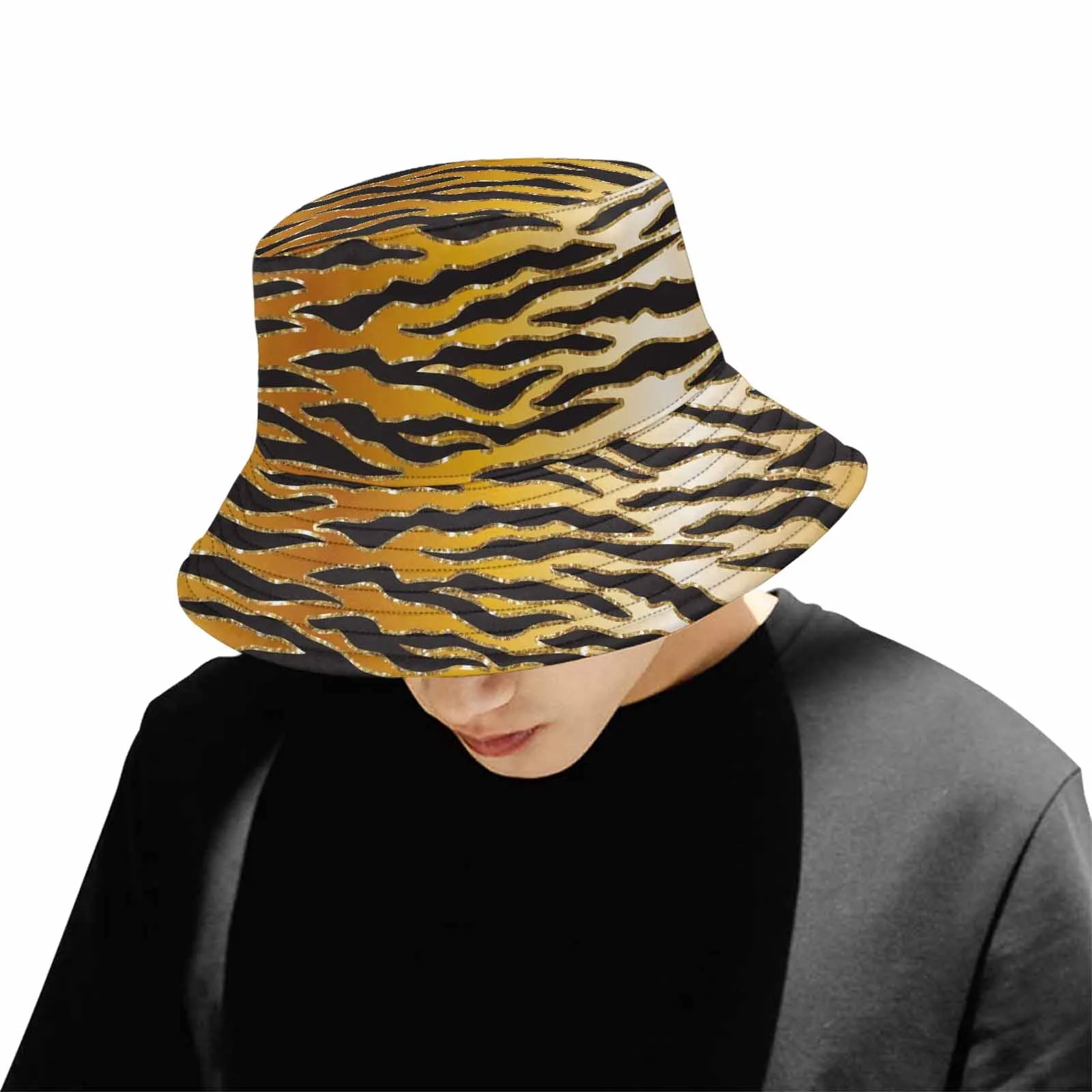 Glitter Gold Animal Print  Unisex Summer Single-Layer Bucket Hat