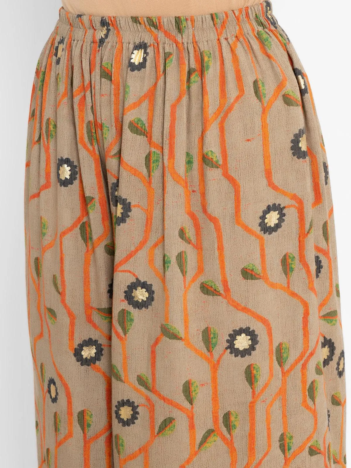 Grey Orange Printed Cotton Pant