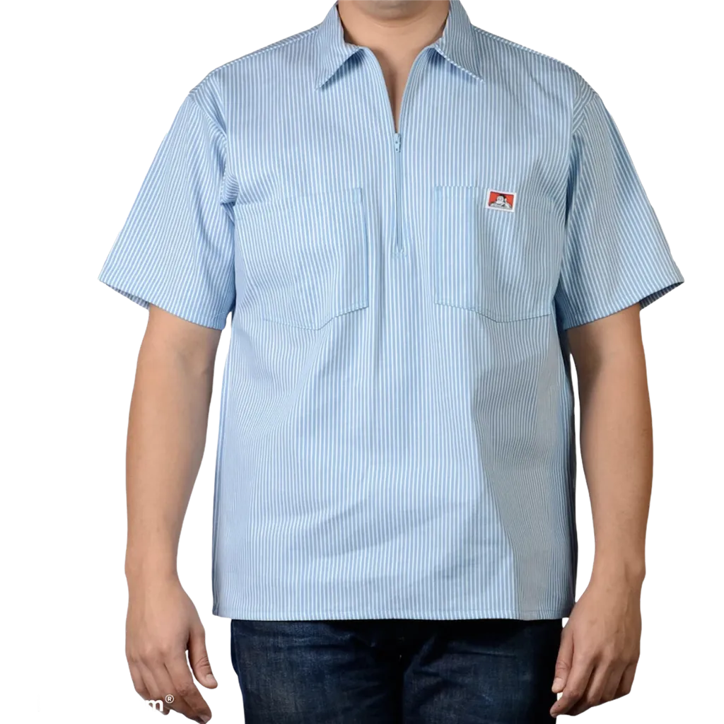 Half Zip Short Sleeve Light Blue Stripe