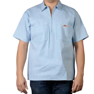 Half Zip Short Sleeve Light Blue Stripe