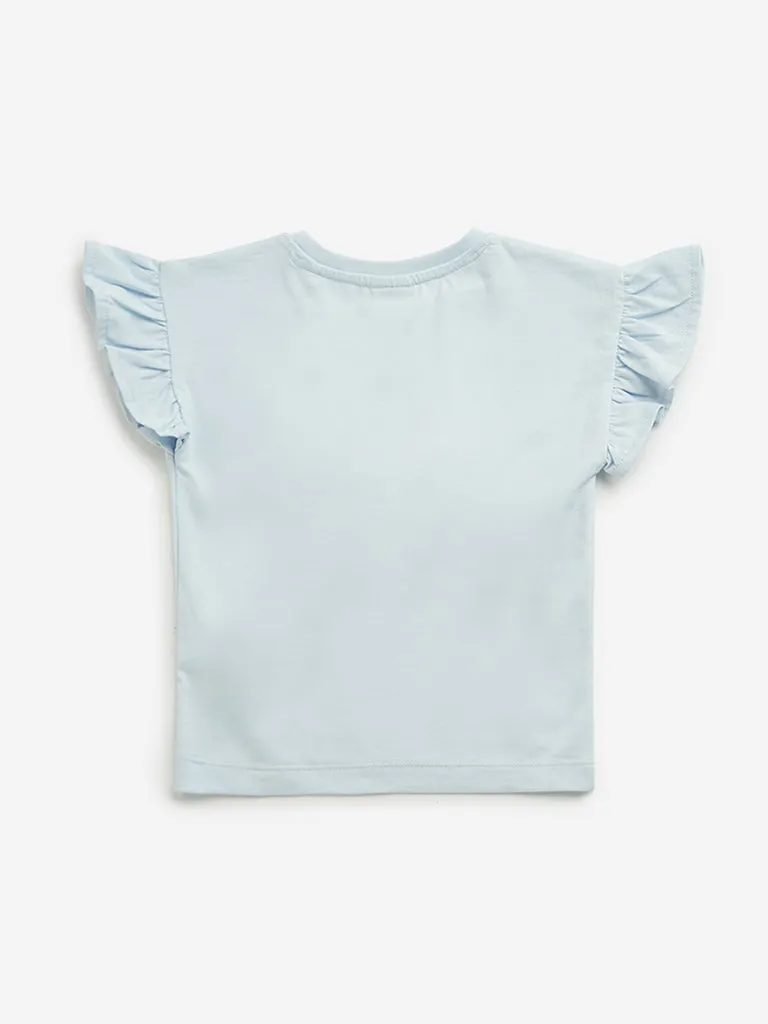 HOP Kids Light Blue Bird Printed Top