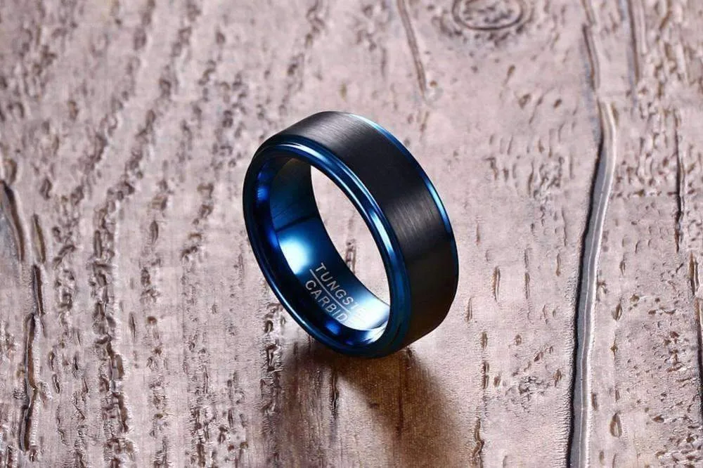 Matte Finished Aqua Plated Tungsten Carbide Ring