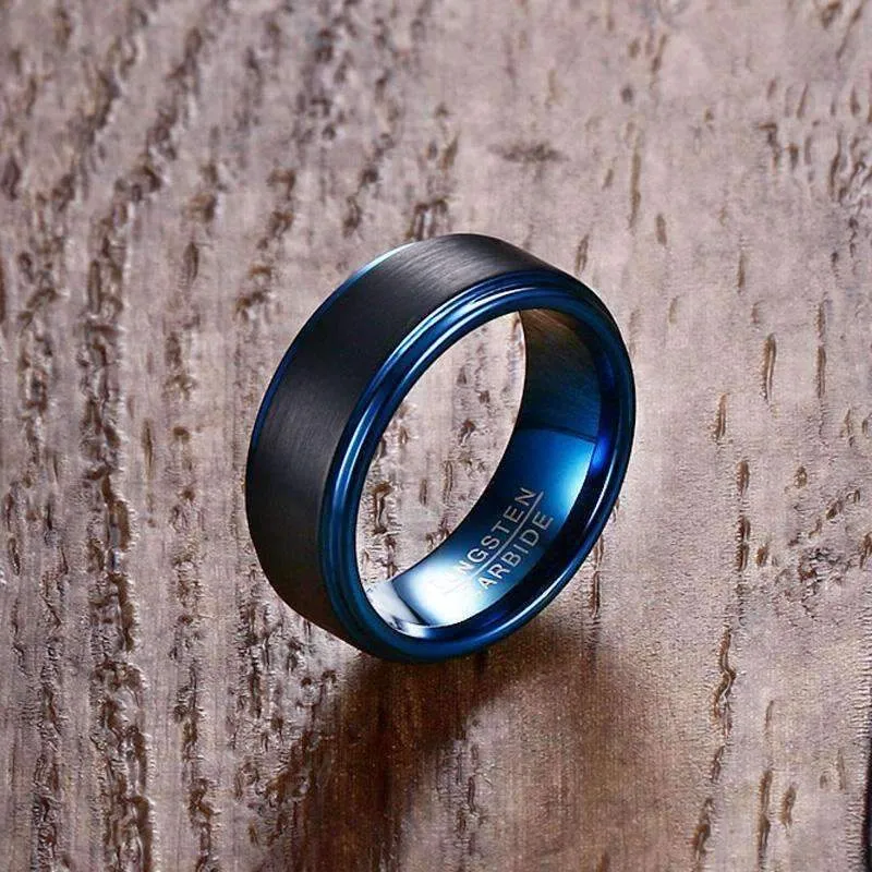 Matte Finished Aqua Plated Tungsten Carbide Ring