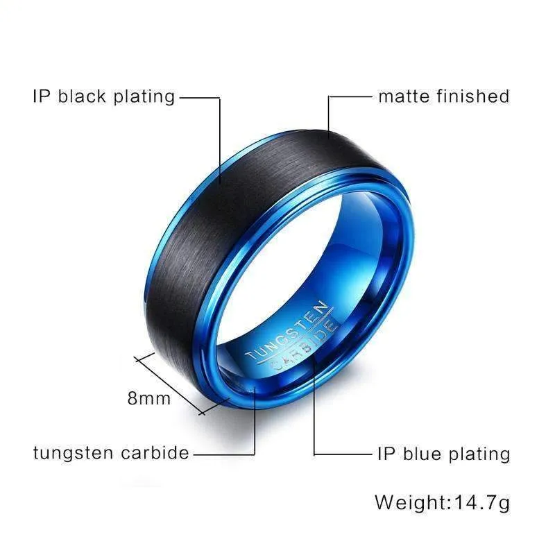 Matte Finished Aqua Plated Tungsten Carbide Ring