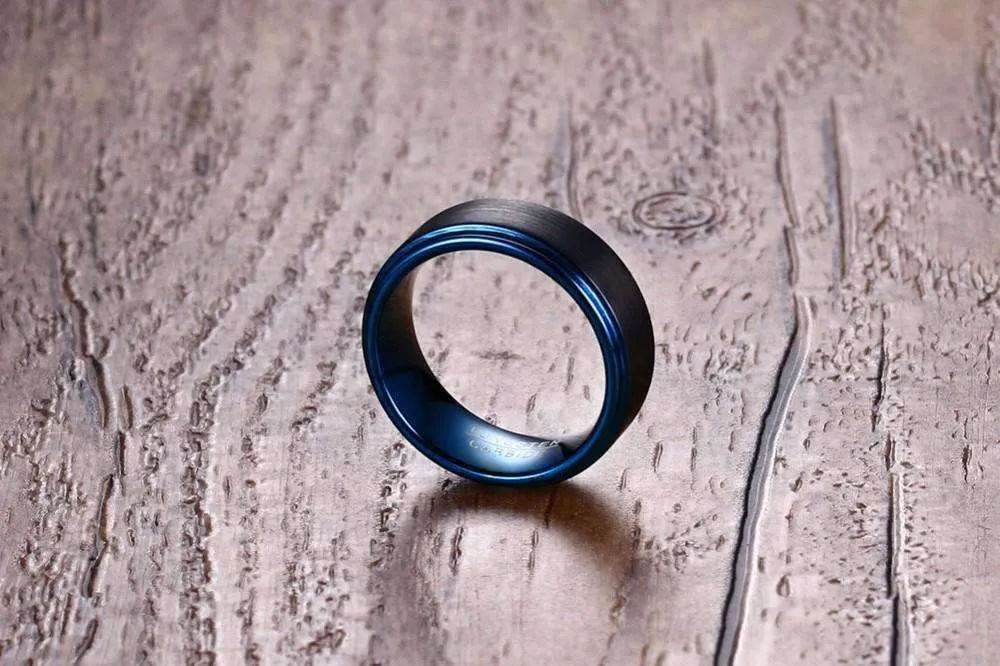 Matte Finished Aqua Plated Tungsten Carbide Ring