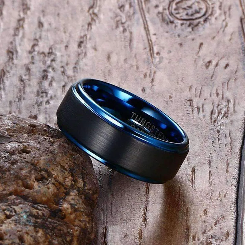 Matte Finished Aqua Plated Tungsten Carbide Ring