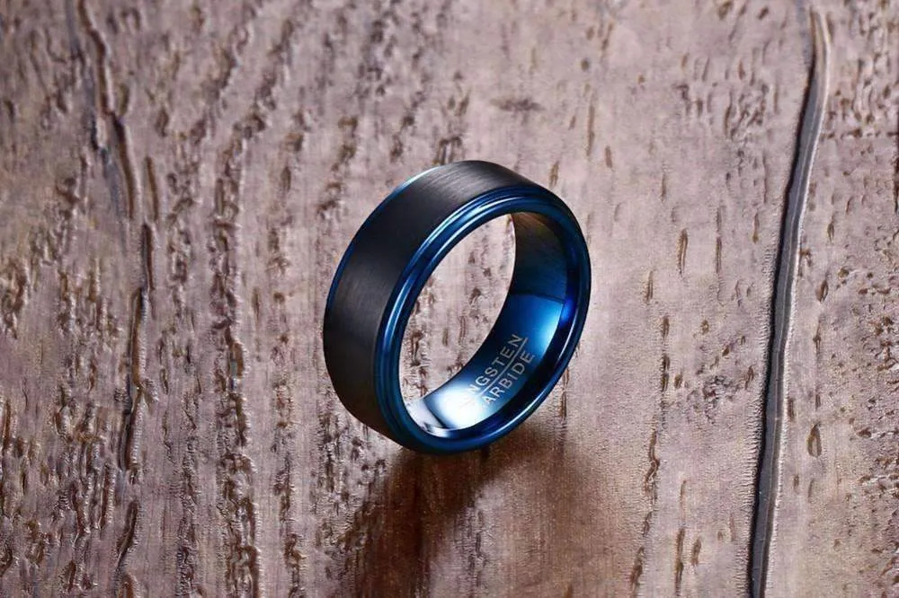 Matte Finished Aqua Plated Tungsten Carbide Ring