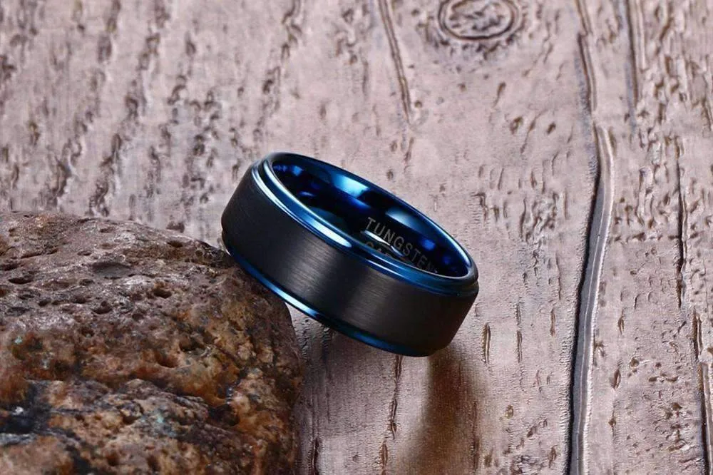 Matte Finished Aqua Plated Tungsten Carbide Ring