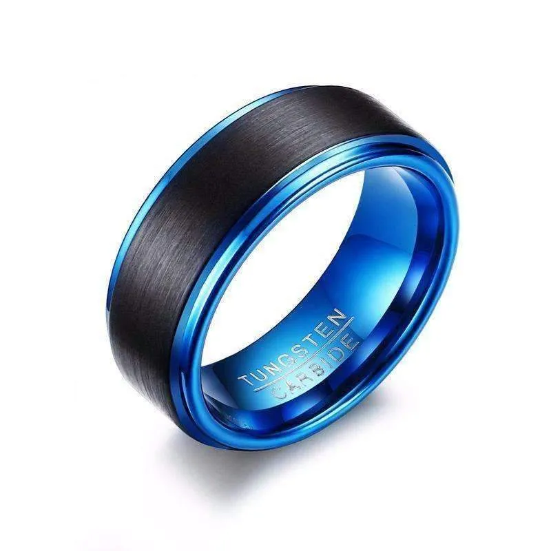 Matte Finished Aqua Plated Tungsten Carbide Ring