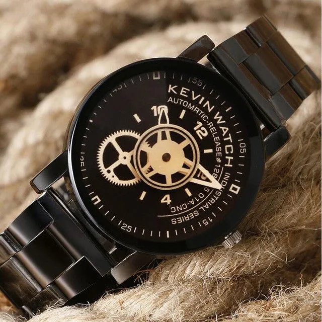 Men Watch Black KEVIN Creative Wrist Watch Men's Stainless Steel Quartz Watches Sports Casual Dress Clock erkek kol saati